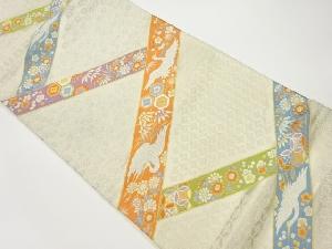 鶴に草花・古典柄模様織出し袋帯